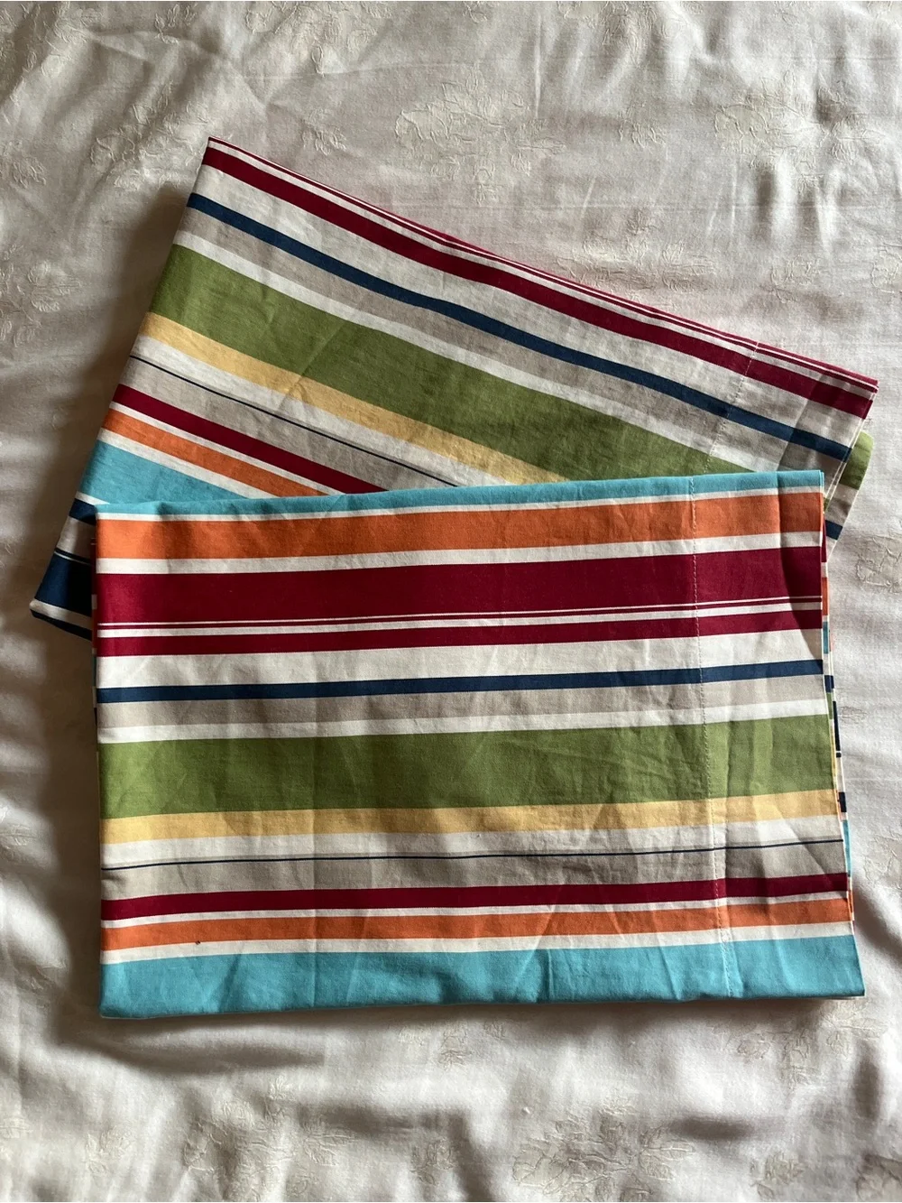 Set of 2 Pottery Barn 26” Square Cotton Pillow Covers – Multicolor Stripes